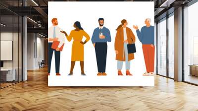 Business multinational team. Vector illustration of set diverse flat men and women of various races, ages and body type in office outfits. Isolated on white. Wall mural