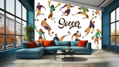 football soccer players cheerleaders fans set of isolated human figures with merch marks of favourit Wall mural