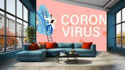 Virus diagnosis and patient treatment abstract concept vector illustration. Coronavirus test kit, coronavirus patient isolation quarantine and treatment, vaccine development abstract metaphor. Wall mural