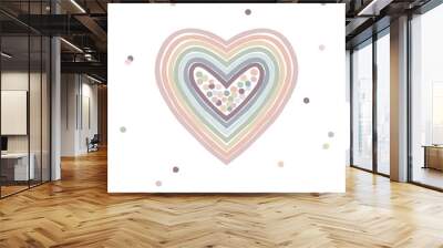 Cute decorative rainbow heart illustration on dotty background. Funny hearty paper cut simple poster. Kid-like love drawing. Gender-neutral nursery idea. Wall mural