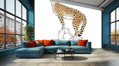 vector illustration of cheetah standing on dry tree. hand drawn ink realistic coloured sketching iso Wall mural