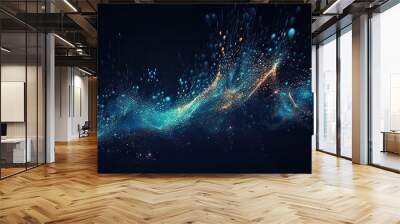 Dark blue and glow particle abstract background. Generative AI. Wall mural