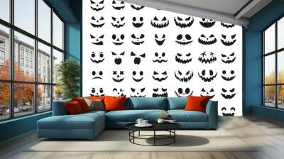 Halloween face icon set. Spooky pumpkin smile on white background.  Design for the holiday Halloween. Vector illustration. Wall mural