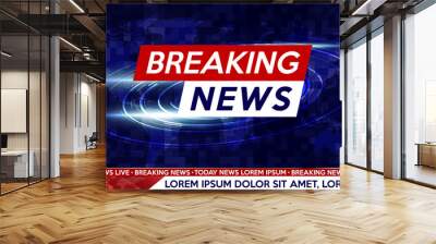 Screen saver on breaking news background. Urgent news release on television. Breaking news live on world map background. Wall mural