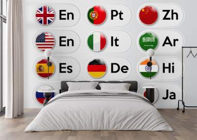 Set of language buttons with national flags. Vector illustration. Wall mural