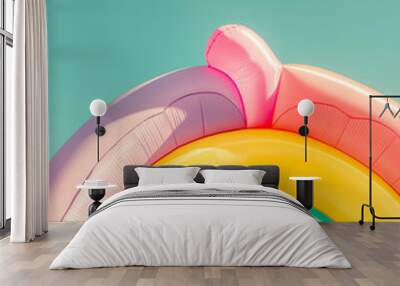 Minimalist photo of colorful pastel inflatable rainbow against a clear blue sky Wall mural