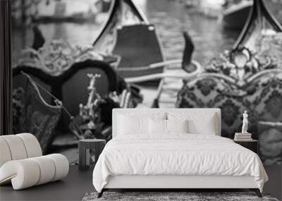 Two beautiful gondolas in venice B&W Wall mural