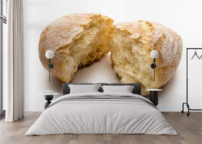 small empty loaf broken in two halves isolated with shadow on white background
 Wall mural