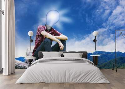 the sun in lamp man on landscapes background 2 Wall mural