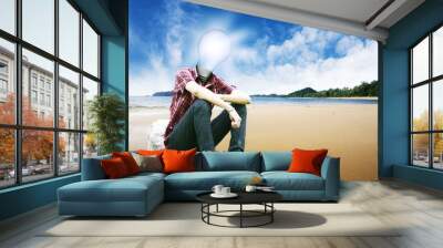 The sun in lamp man on landscapes background 3 Wall mural