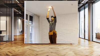 An electrician is installing spotlights on the ceiling Wall mural