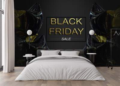 Black friday sale banner poster wallpaper. black friday and balloons on black background Wall mural