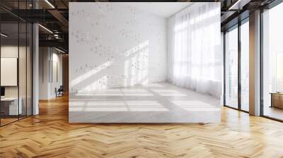 Blank white wall with window and concrete floor, mock up, 3d render Wall mural