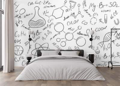 Chemistry science formulas on white board Wall mural