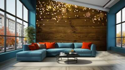 Christmas and New Year wooden background with light Wall mural