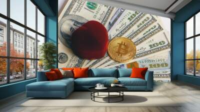 Coin bitcoin in a gift box for a ring or jewelry the concept of crypto currency the best gift Wall mural