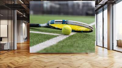 Equipment for playing tennis on grass. Wall mural