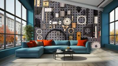 group set of automotive engine sparepart combining piston,timing gear and valve Wall mural