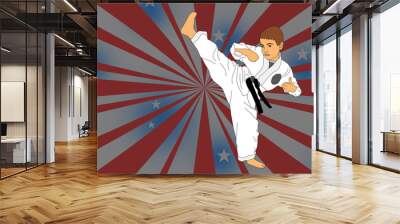 Illustration of a young man kicking on background Wall mural