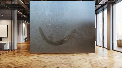 smile on the sweaty glass. Handmade inscription on the sweaty glass smiley Wall mural