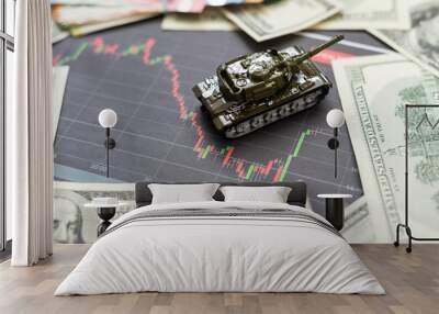 Tank and Russian money, crisis and war Wall mural