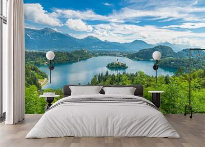 Summer Lake Bled from viewpoint Ojstrica, Slovenia Wall mural