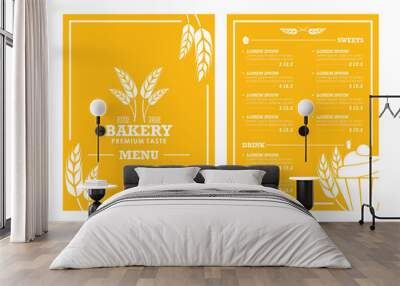 Bakery shop yellow menu template. illustration of cafe menu Wall mural