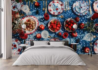 Fourth of July picnic setup with vibrant red, white, and blue decorations Wall mural