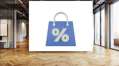 3d illustration of discount icon with shopping bag Wall mural