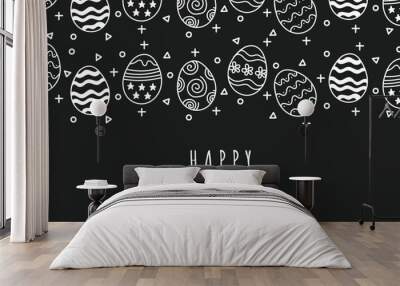 Happy Easter banner with egg in doodle style. Hand drawn illustration. Isolated on black background Wall mural