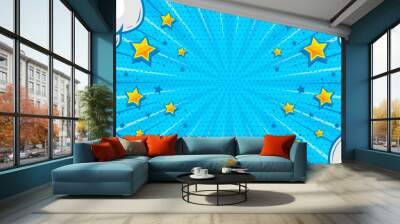 Comic blue background with cloud and star illustration Wall mural