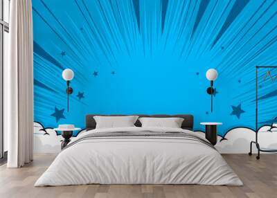 Comic cartoon blue background with cloud and star	
 Wall mural