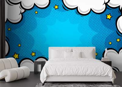 Comic cartoon blue background with cloud Wall mural