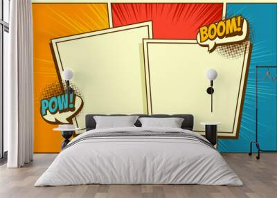 Comic cartoon frame background in pop art style Wall mural