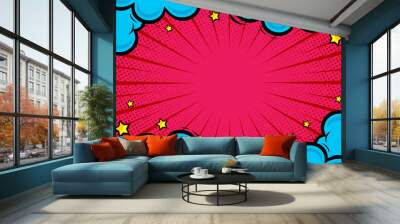 Comic cartoon pop art background with cloud Wall mural