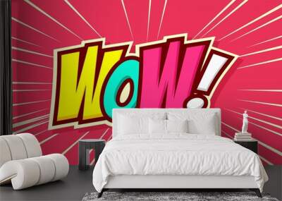 Comic pink background with wow text Wall mural