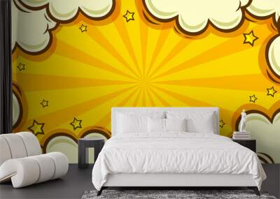 comic pop art yellow background with cloud illustration  Wall mural