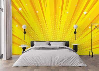 Yellow burst radial background in comic pop art style Wall mural