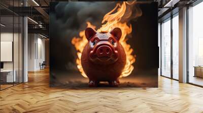 piggy bank burning, inflation illustration Wall mural