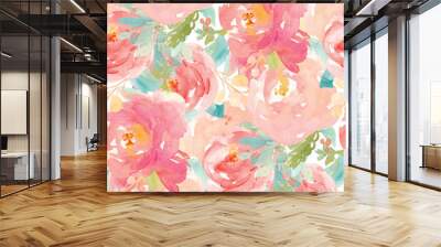 Watercolor Floral Background with Hand Painted Flowers. Spring Floral Wall mural