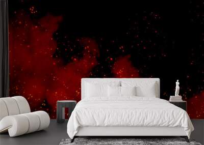 abstract image of fire sparkles or particles with red smoke in black background. Wall mural