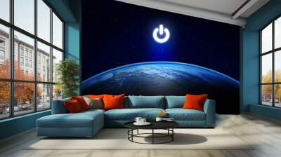 Earth Hour, Ecology and Environment Concept : Blue planet earth in the space with electric power button for Earth Hour Event. (Elements of this image furnished by NASA.) Wall mural