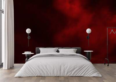 Empty space of Dark room concrete floor with fog and red lighting effect background. Wall mural