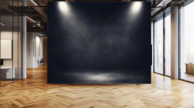 Empty space of Studio dark room concrete floor grunge texture background with spotlight and white smoke. Wall mural