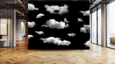 Set of white clouds isolated on black background. Wall mural