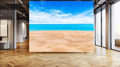 Summer Vacation and Travel Holiday Concept : Sand beach and blurred seascape view blue sky in background. Wall mural