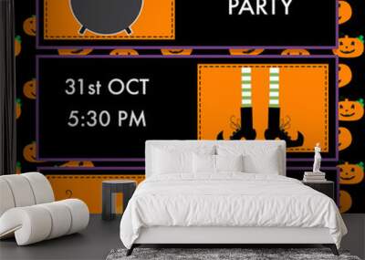 Halloween party invitation cards witch character vector. illustr Wall mural