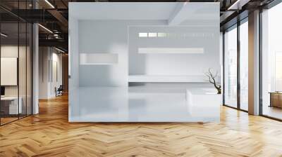 minimal white room with tree in room, 3d illustration rendering Wall mural