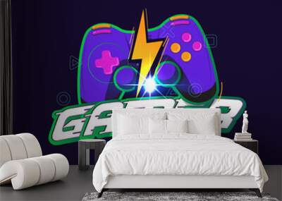 Gamer logo concept. gamer controller with thunder Wall mural