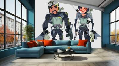 Navy seal team couple - vector illustration Wall mural